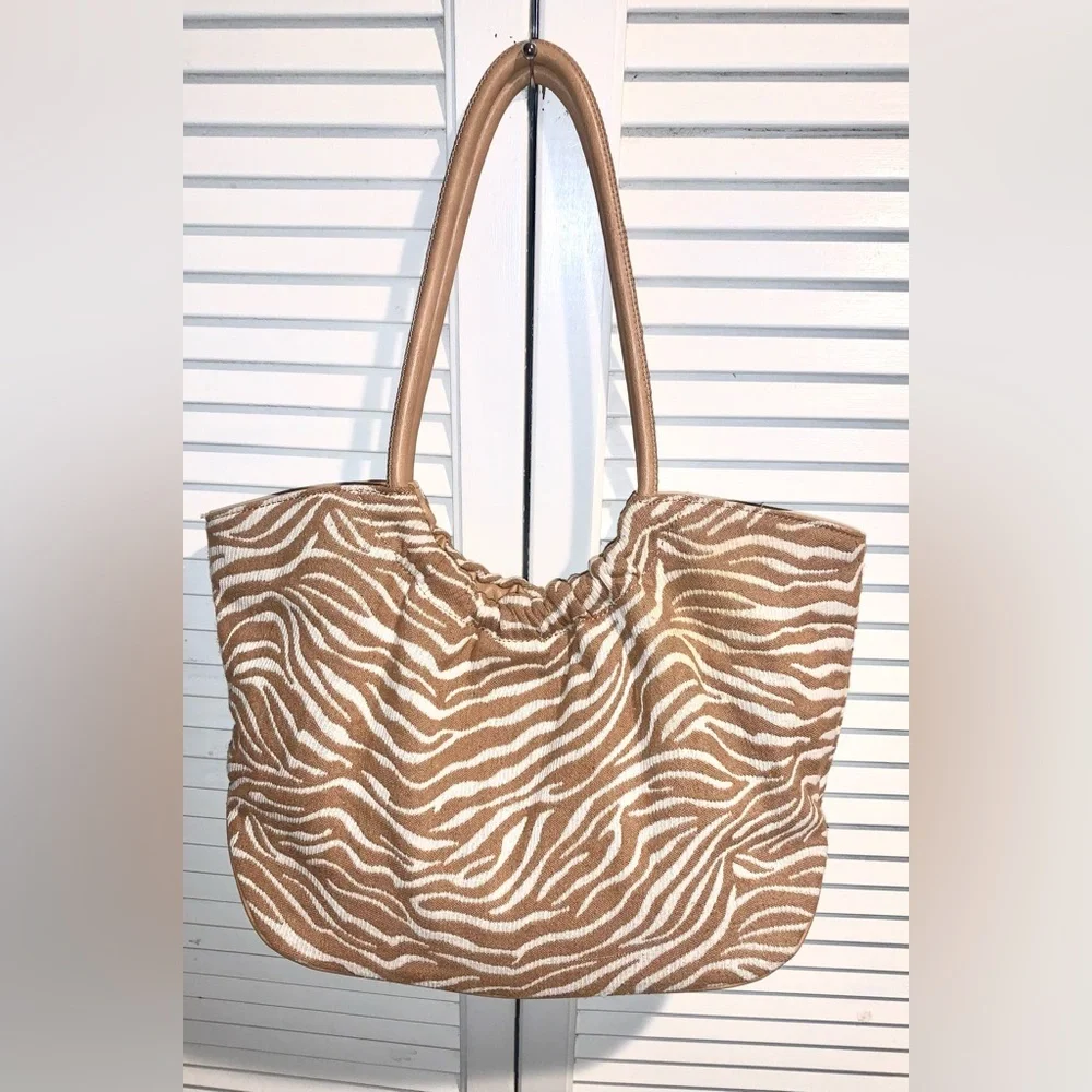 Rachel Zoe Zebra Print Tan Hobo Bag Leather Trim